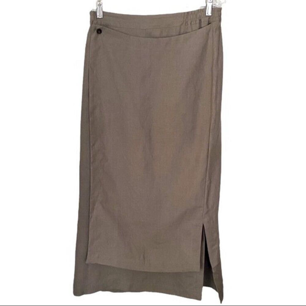 NWOT ESKANDAR Scandi Minimalist Linen Apron Wrap Midi Skirt Taupe US 8-10 Earthy